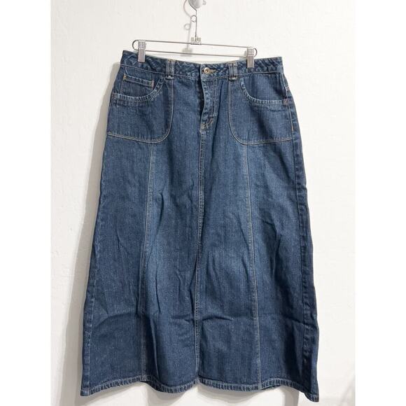 Vintage Y2K 90s Denim Maxi Skirt French Cuff Jean 10 Dark Wash Retro - Picture 1 of 7